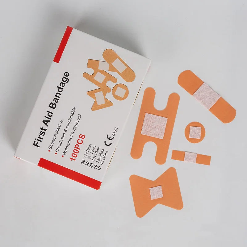 100Pcs Waterproof Band-Aids – Multi-Size Anti-Bacterial First Aid Bandages for Home & Travel